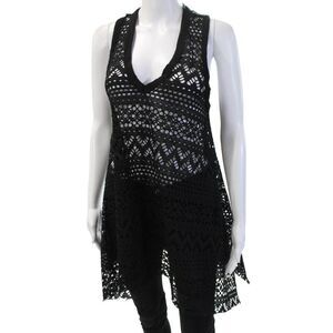 Robin Piccone Women Boho Tunic Tank Black V Neck Sleeveless Size M